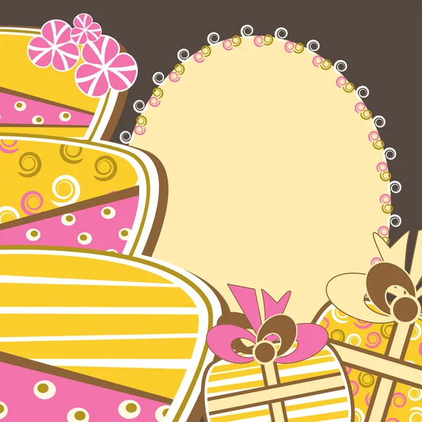 Pasta ve hediyeler davetiye kartı — Stok Vektör