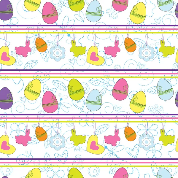 复活节兔子和鸡蛋与无缝 — 图库矢量图片