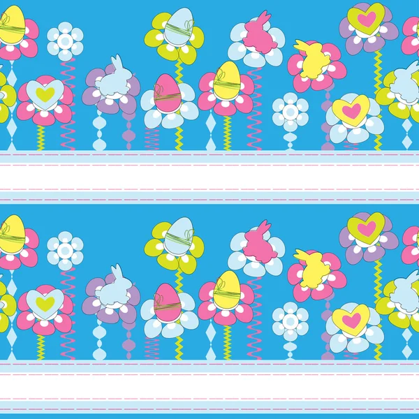 Pâques sans couture avec des lapins et des fleurs — Image vectorielle