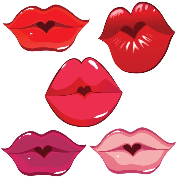Set of glossy lips in tender kiss. — Stock Vector