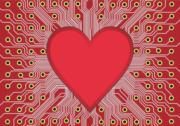 Coeur en circuit imprimé — Image vectorielle
