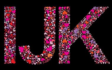 Letter I, J, K. Valentine alphabet clipart