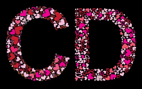 Letter c, d. valentine alfabet — Stockvector