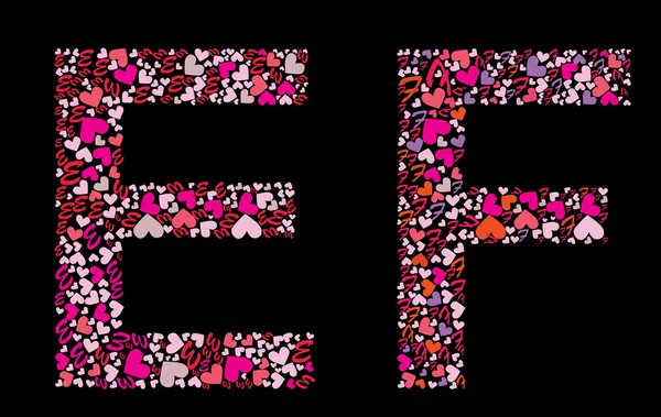 Lettre E, alphabet F. Valentine — Image vectorielle