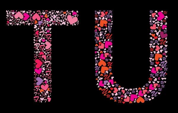 Lettre T, U. alphabet valentin — Image vectorielle