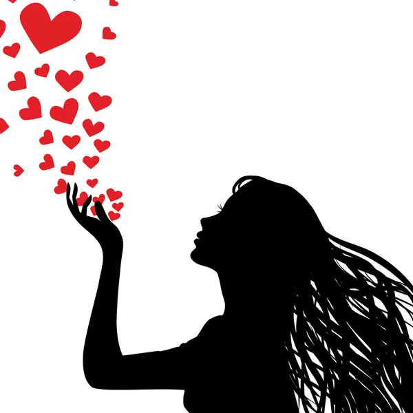 Silhouette femme souffle coeur — Image vectorielle