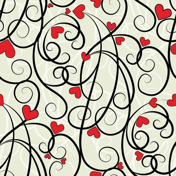 Vague coeur floral fond sans couture — Image vectorielle
