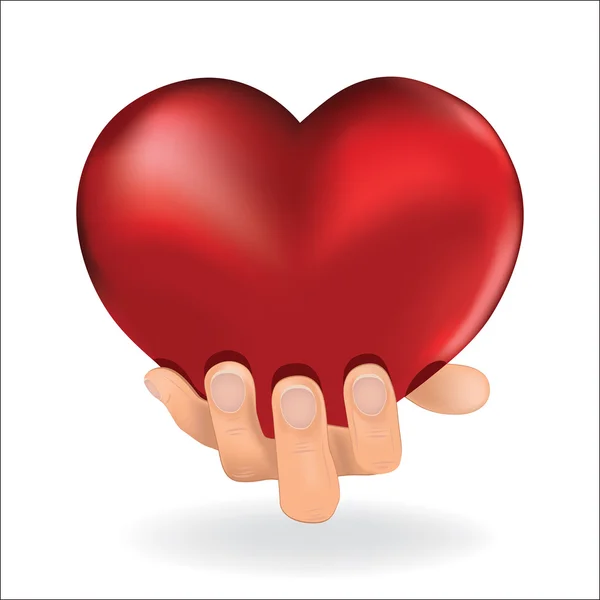 Άνθρωπος που κατέχουν κόκκινο αγάπη καρδιά στο χέρι σε γυναίκα — Διανυσματικό Αρχείο