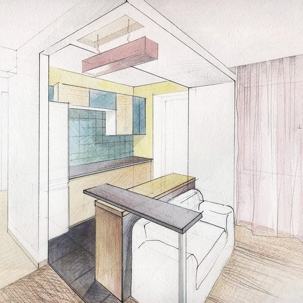 Cozinha interior desenho — Fotografia de Stock