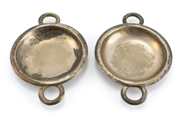 Dwa zabytkowe srebrne popielniczki — Zdjęcie stockowe