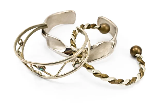 Trzy srebrne bransoletki — Zdjęcie stockowe