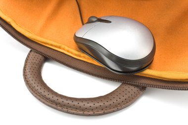 Computer mouse in notebook bag clipart