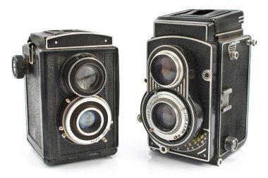 Two vintage two lens photo camera clipart