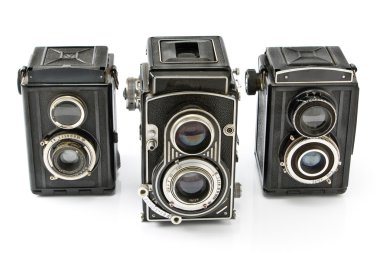 Three Vintage two lens photo camera clipart