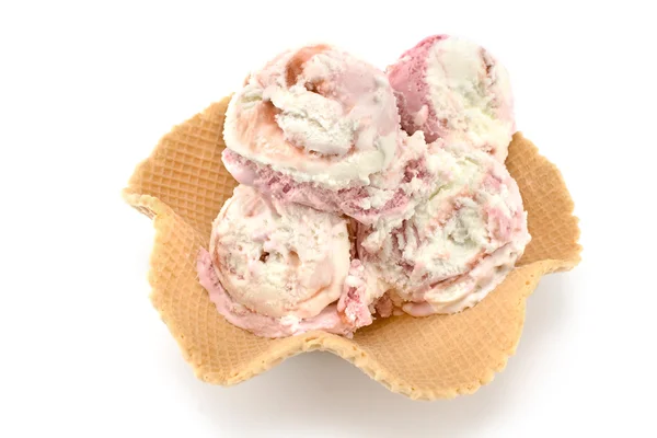 Strawberry ice cream in cone — Stock Photo, Image