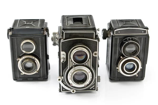 Tre vintage två objektiv fotokamera — Stockfoto