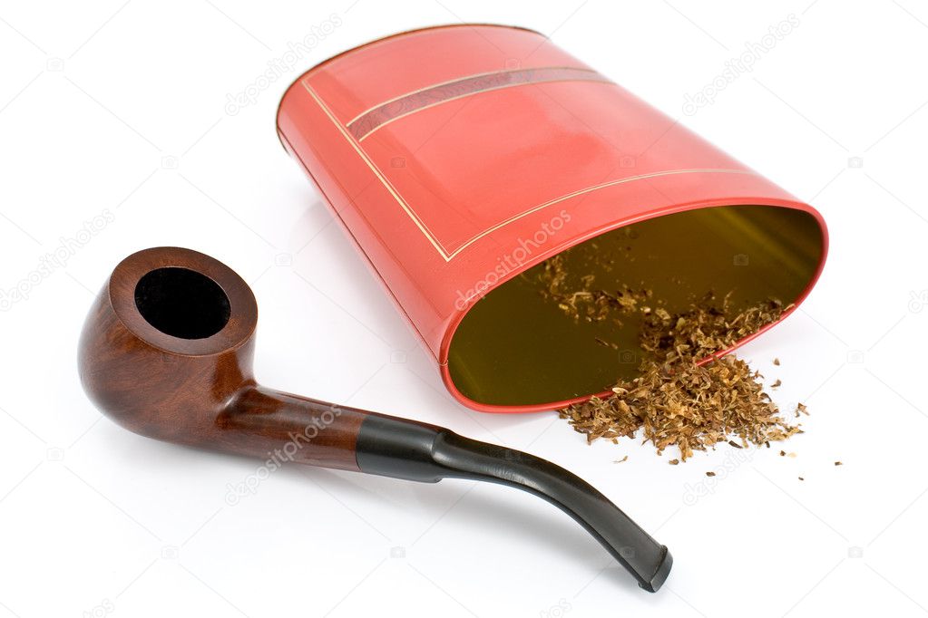 Tobacco pipe with red tin box
