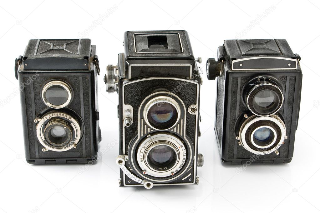 Three Vintage two lens photo camera