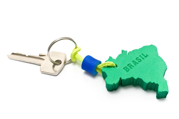 Stock image House key with tag in form of Brazil border