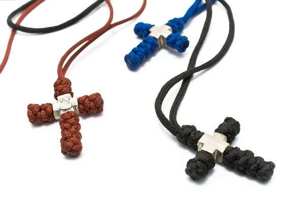Three knitted christian crosses — Stock Photo, Image
