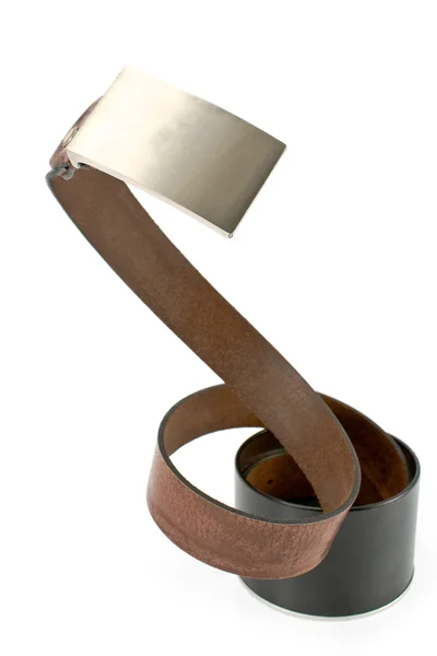 Women's leather belt in aluminum box — Stock Photo, Image
