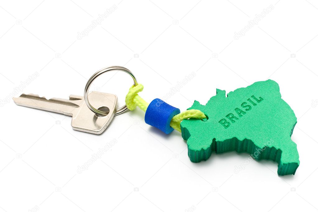 House key with tag in form of Brazil border