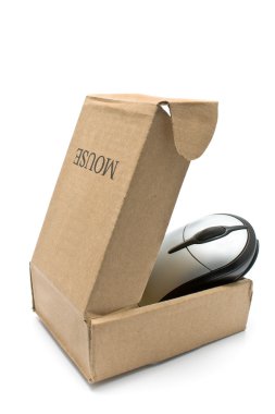 Computer mouse in cardboard box clipart