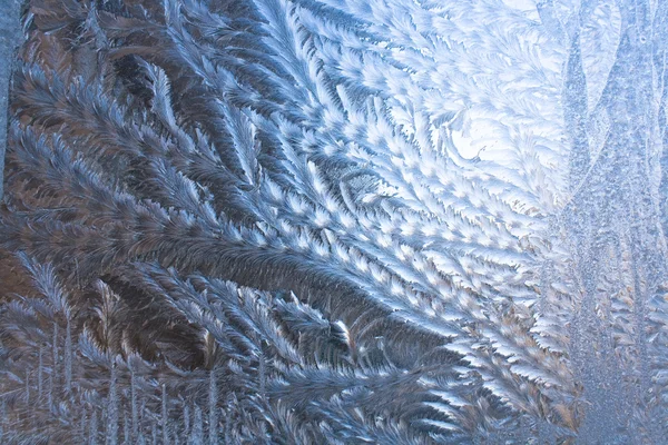 Padrão de gelo em uma janela no inverno — Fotografia de Stock