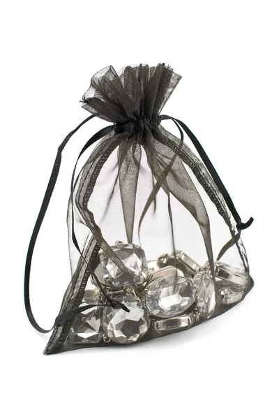 Black gift sack with diamonds — Stock Photo, Image