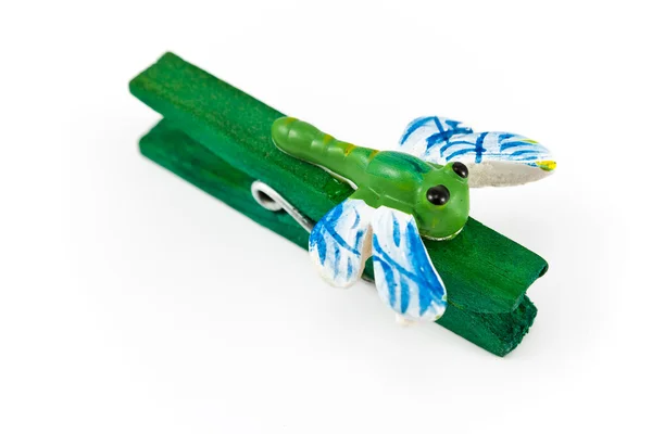 Wooden clothespin decorated with dragonflies — Stock Photo, Image