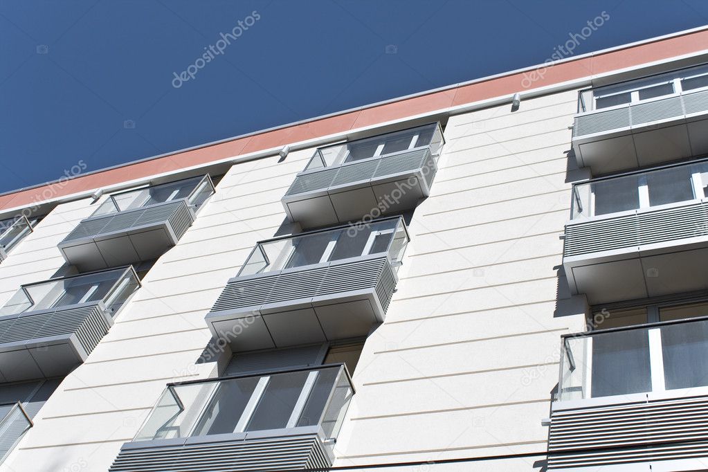 Metallic balconies on building
