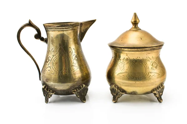 Кувшин из античного серебра и сахарная чаша — стоковое фото