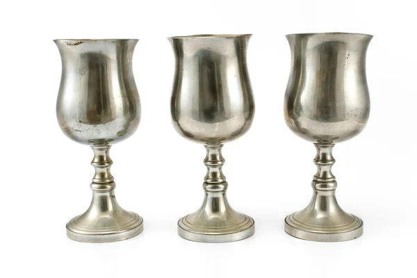 Tři vintage pozlacené stříbrné poháry — Stock fotografie