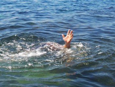 Sinking person calls on help clipart
