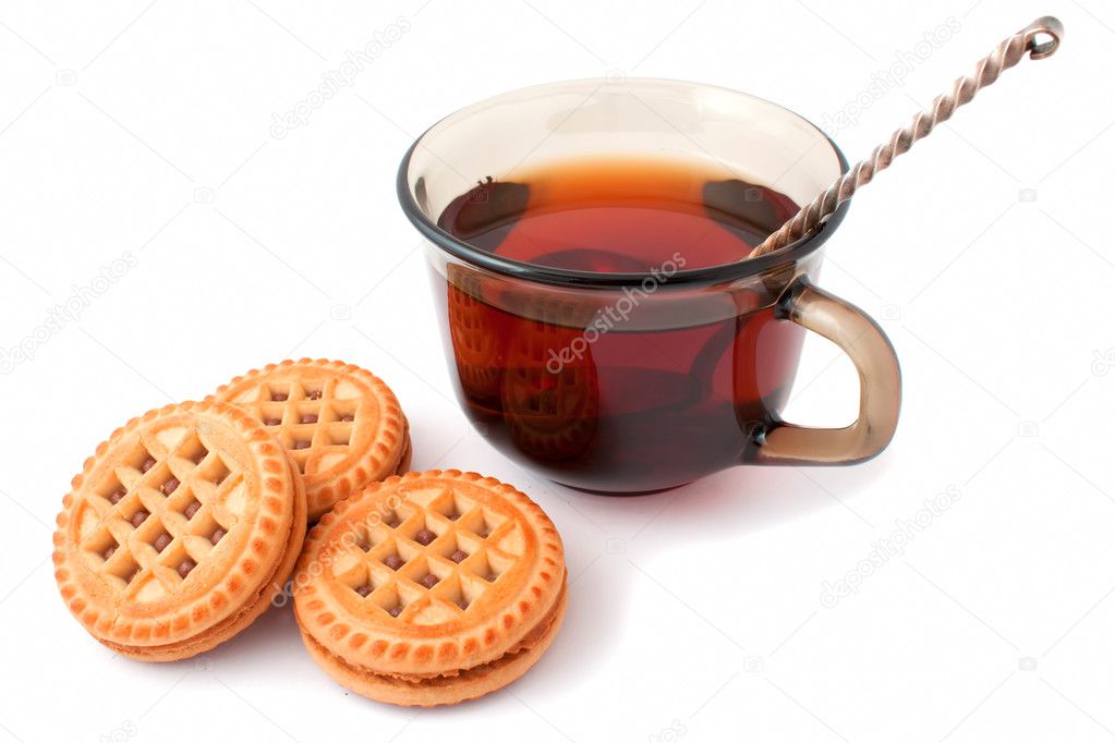 Cup of black tea and biscuits