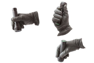 Hand in glove with a flashlight clipart