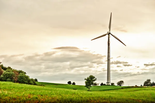 Turbina eólica no prado da primavera — Fotografia de Stock