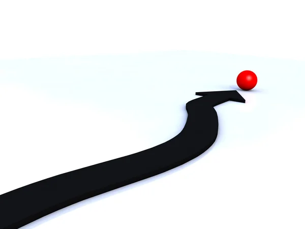 Seta preta apontando na bola vermelha — Fotografia de Stock