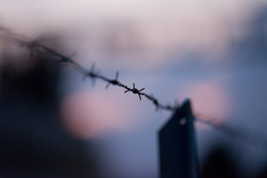 Barbwire on a fence background clipart