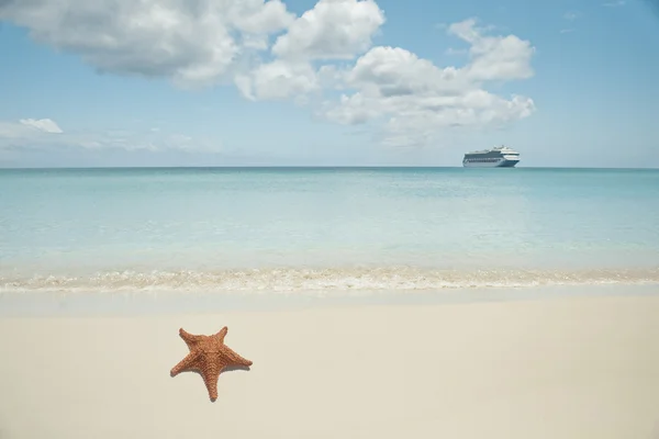 Cruiseship na pláži — Stock fotografie