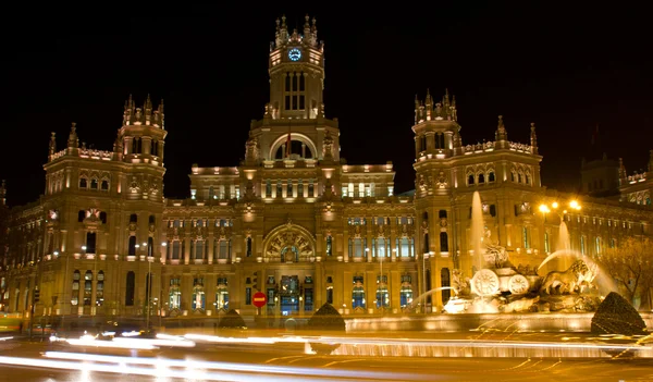Plaza de Cibeles at night, Madrid, Spain — Stock Photo, Image