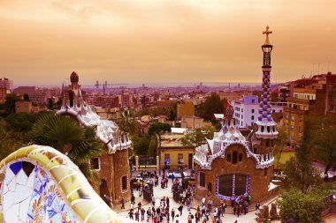 Park Güell, günbatımı, Barselona, İspanya