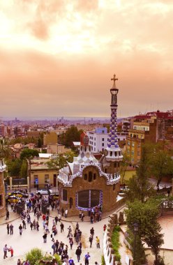 Park Güell, günbatımı, Barselona, İspanya