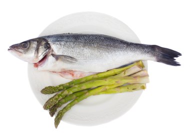 Sea bass with asparagus clipart