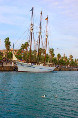 uzun boylu Gemi, port vell Barcelona, İspanya