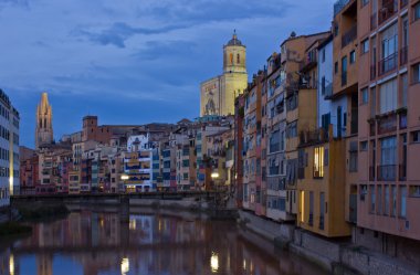 Old town of Girona at night, Spain clipart