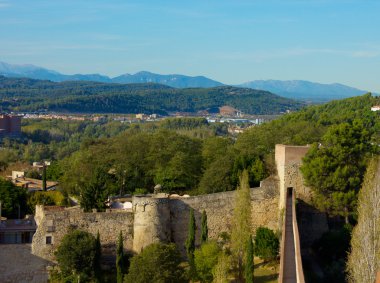 Medieval city wall, Girona, Spain clipart