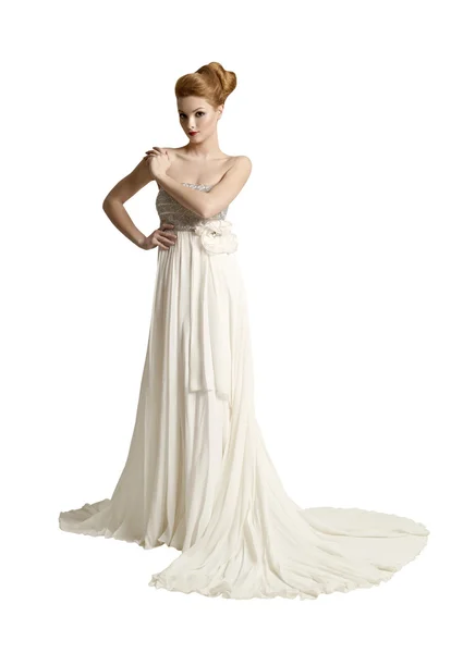 La bella donna con un vestito bianco — Foto Stock