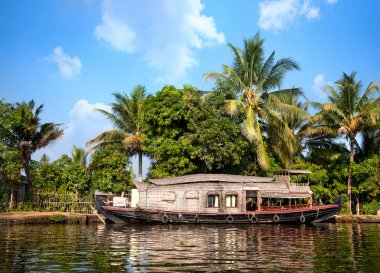 House boat in backwaters clipart