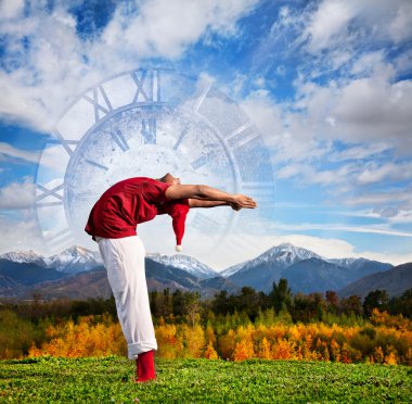 Christmas yoga as clock clipart